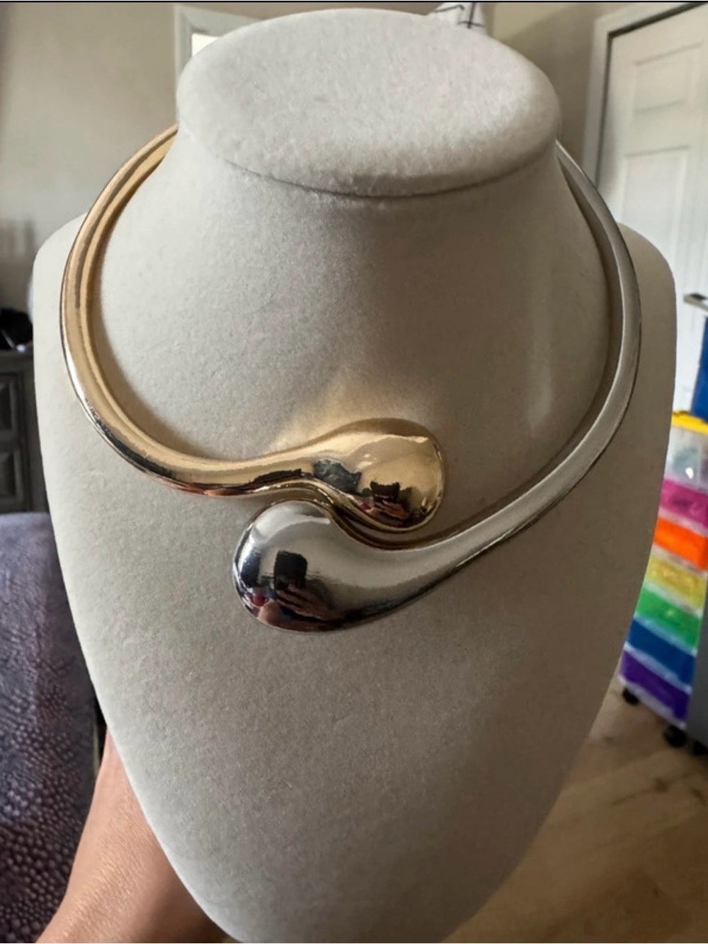 Two-Tone Gold and Silver Sculptural Collar Necklace